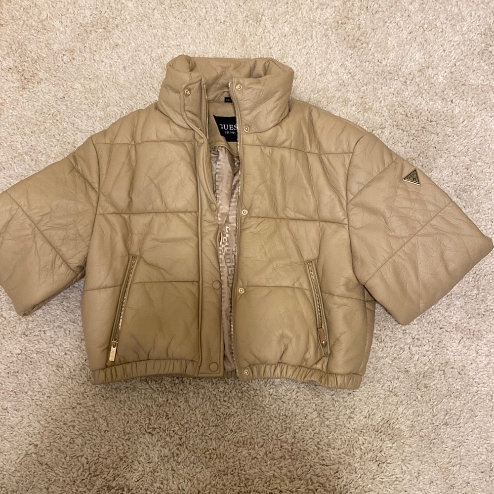 Tan guess leather puffer